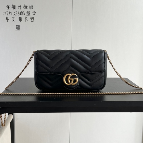 Gucci GG Marmont Super Mini Bag Black Chevron Leather For Women #1225001 $80.00 USD, Wholesale Replica Gucci AAA Quality Messenger Bags