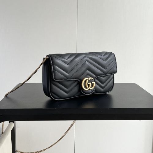 Replica Gucci GG Marmont Super Mini Bag Black Chevron Leather For Women #1225001 $80.00 USD for Wholesale