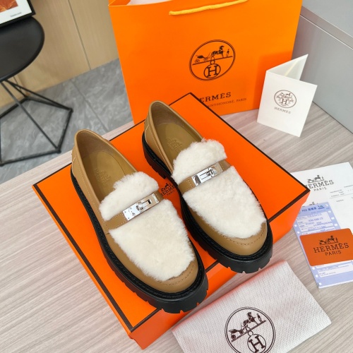 Replica Hermes Leather Shoes For Women #1236667 $102.00 USD for Wholesale