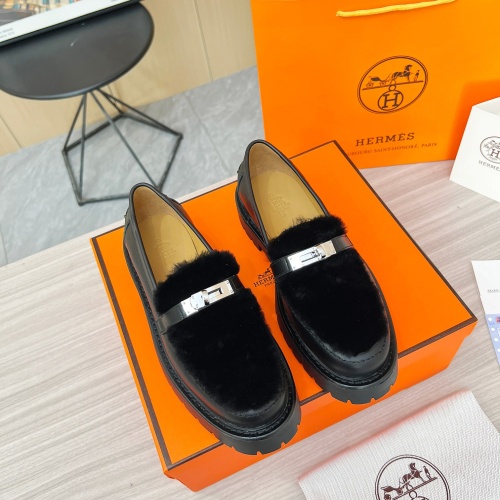 Replica Hermes Leather Shoes For Women #1236669 $102.00 USD for Wholesale