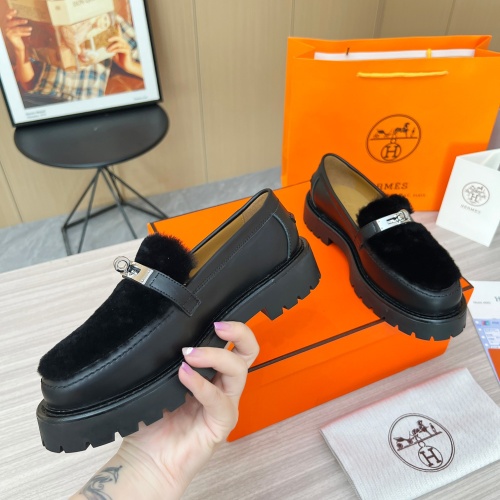 Replica Hermes Leather Shoes For Women #1236669 $102.00 USD for Wholesale