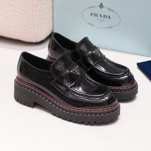 Replica Prada Leather Shoes For Women #1245570 $100.00 USD for Wholesale