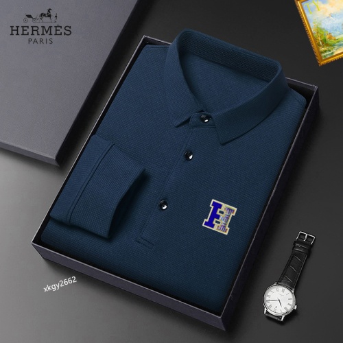 Replica Hermes T-Shirts Long Sleeved For Men #1247100 $40.00 USD for Wholesale