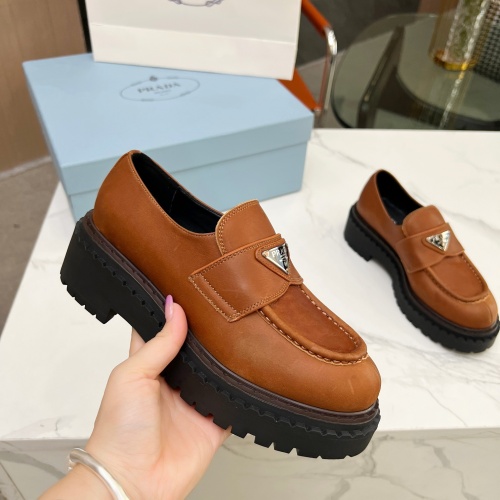 Replica Prada Leather Shoes For Women #1256345 $105.00 USD for Wholesale