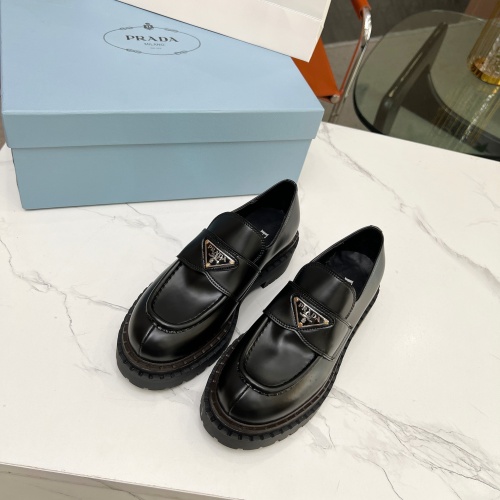 Replica Prada Leather Shoes For Women #1256347 $105.00 USD for Wholesale