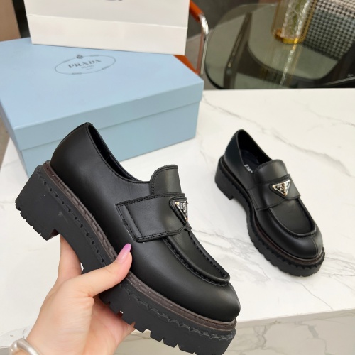 Replica Prada Leather Shoes For Women #1256348 $105.00 USD for Wholesale