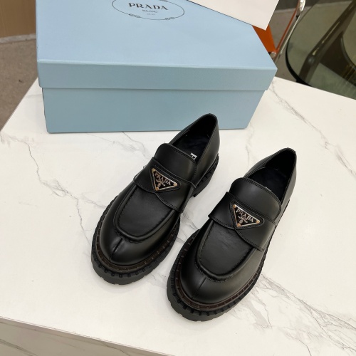 Replica Prada Leather Shoes For Women #1256348 $105.00 USD for Wholesale