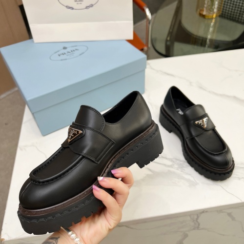 Replica Prada Leather Shoes For Women #1256348 $105.00 USD for Wholesale