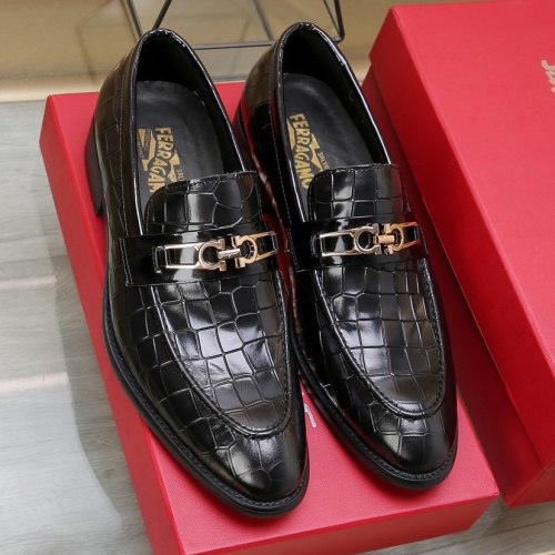 Replica Salvatore Ferragamo Leather Shoes For Men #1257534 $98.00 USD for Wholesale