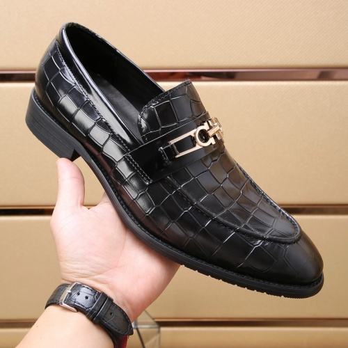 Replica Salvatore Ferragamo Leather Shoes For Men #1257534 $98.00 USD for Wholesale