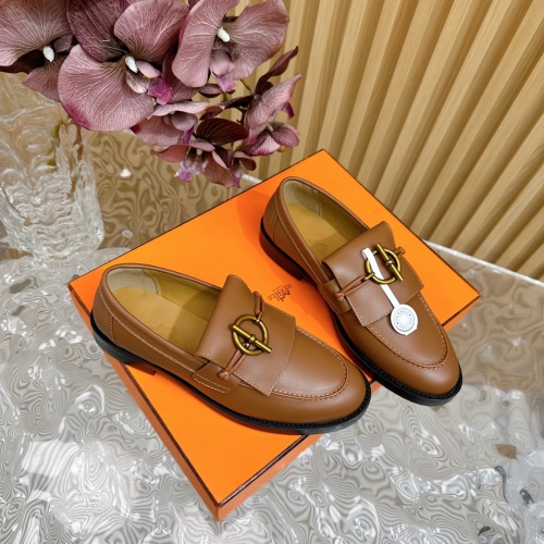 Replica Hermes Leather Shoes For Women #1258677 $125.00 USD for Wholesale