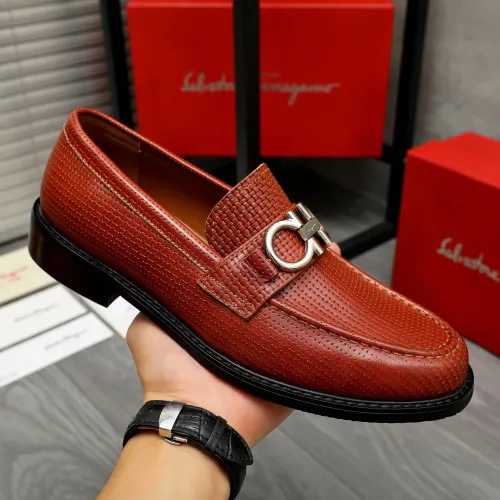Replica Salvatore Ferragamo Leather Shoes For Men #1392088 $85.00 USD for Wholesale